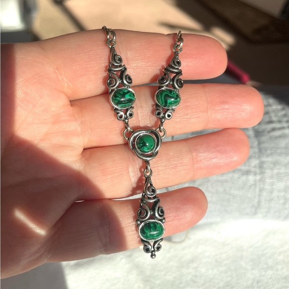 Sterling and Malachite Scroll Necklace - Picture 5 of 9